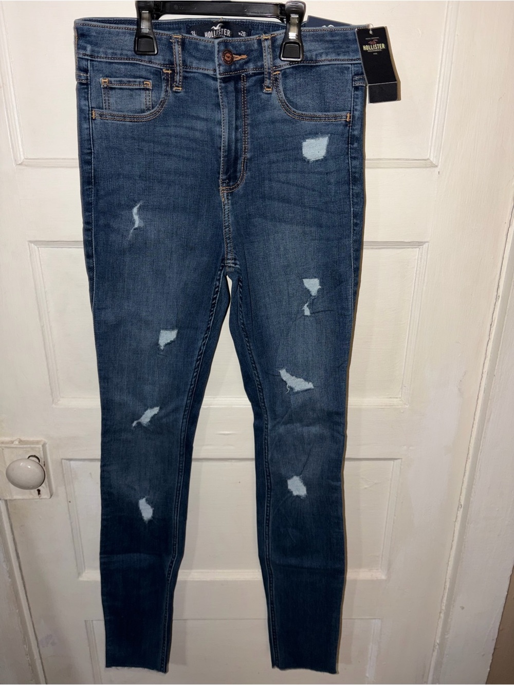 Hollister Women's Skinny Distressed Jeans - Dark Blue